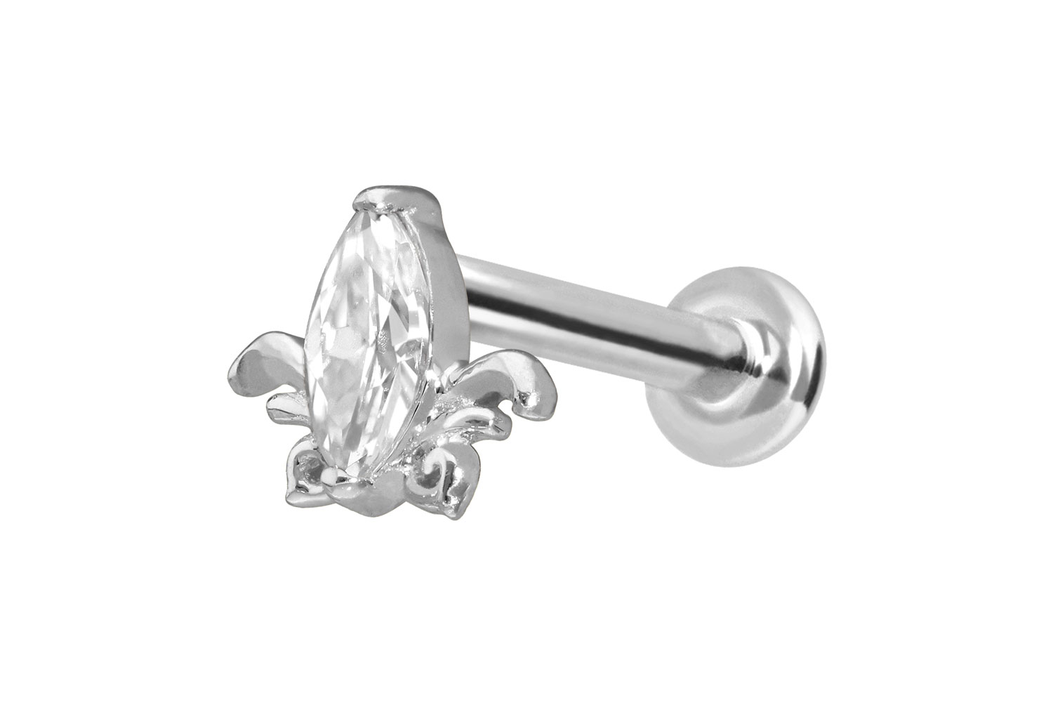 14 Karat Gold Labret Piercing mit Innengewinde MOISSANIT-LOTUSBLÜTE